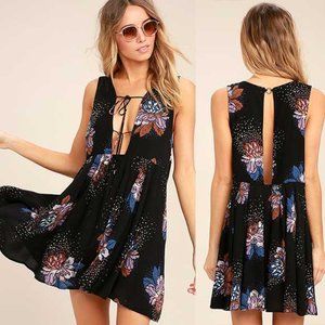 Free People Lovely Day Black Printed Tunic Dress S